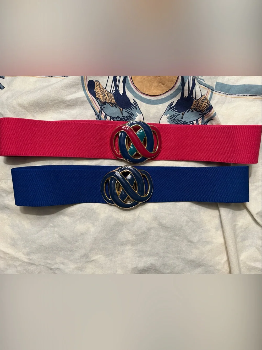 1980’s Day Lor Enamel Knot Buckle Elastic Waist Belt - Blue and Pink